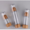 15ml 30ml 50ml Luxury Bamboo Wood Cylinder ABS Plastic Airless Bottle